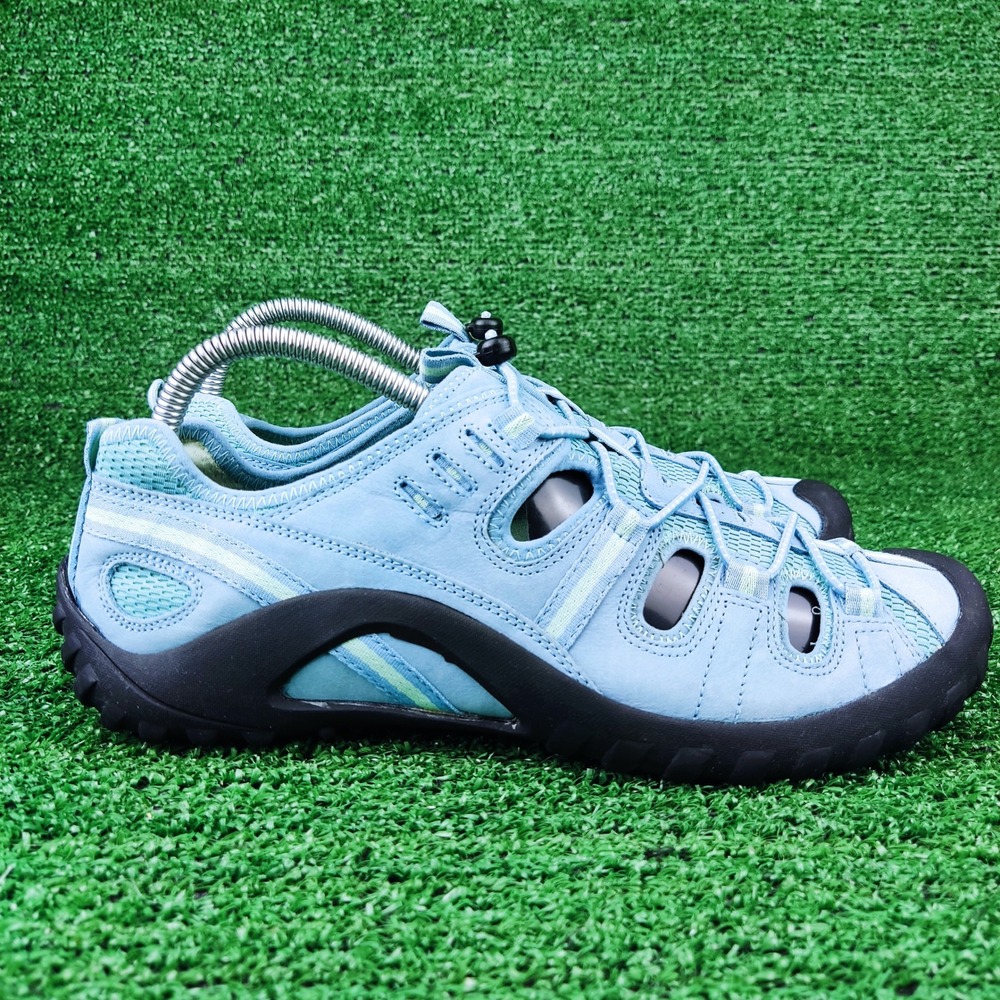J. Crew Hiking Sandals Womens 9M Blue Leather Mesh Bungee Lace Trail Shoes 75576